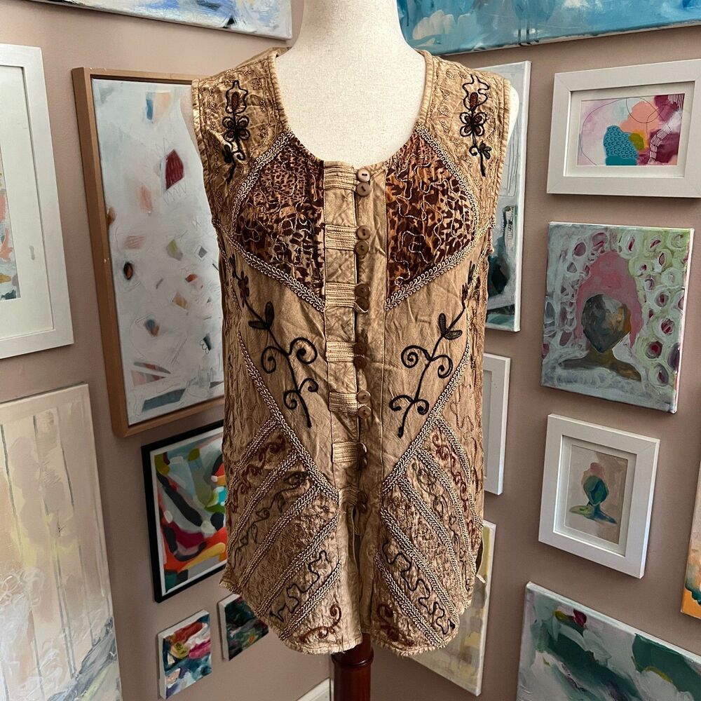 Speed‎ Limit MPH Embroidered Patchwork Boho y2k Fairy Grunge Button Top Size L